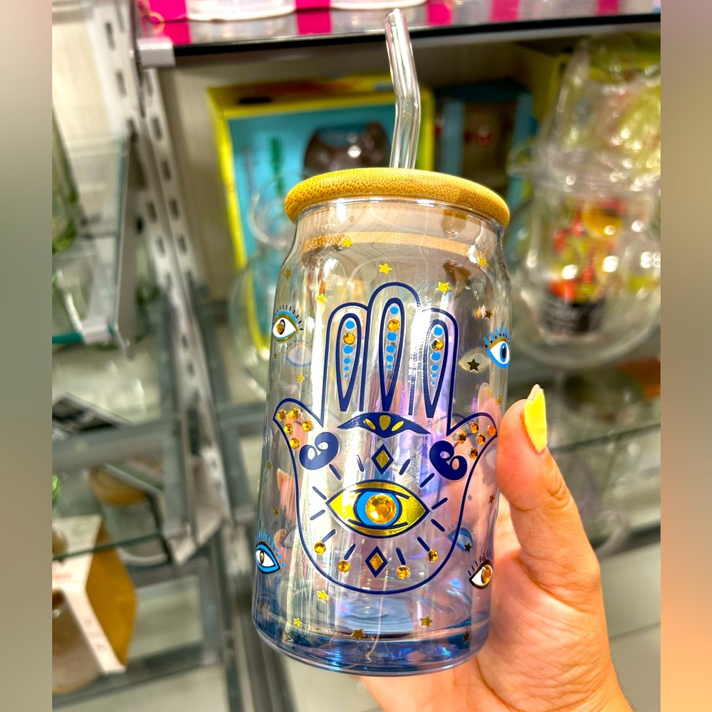 Beautiful one of a kind evil eye glass coffee mug